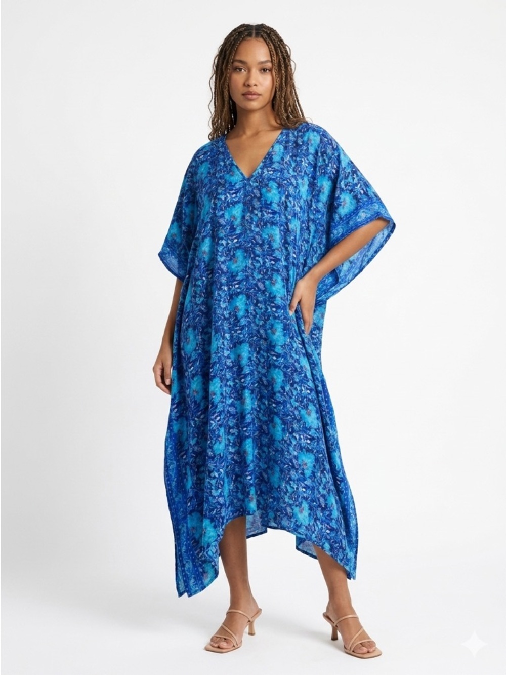 Anthropologie Rujuta Sheth Marie Kaftan Dress Blue Floral Boho S/M